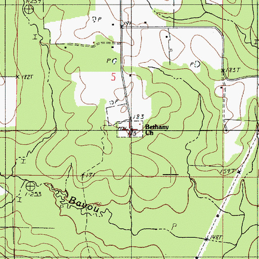 Topographic Map of Bethany Cemetery, LA
