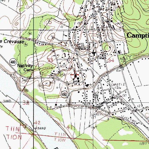 Topographic Map of Campti Junior High School, LA