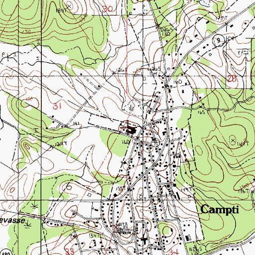 Topographic Map of Campti High School, LA