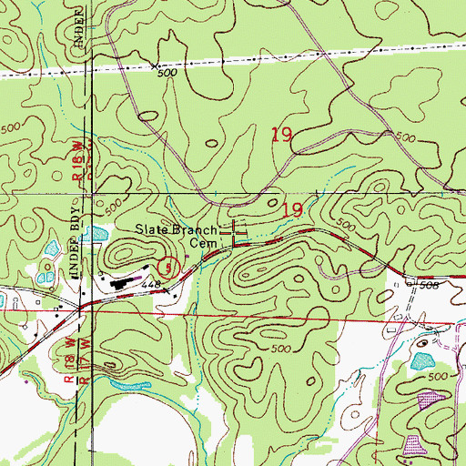 Topographic Map of Slate Branch Cemetery, AR