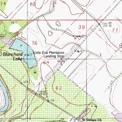 Topographic Map of Little Eva Plantation Landing Strip, LA