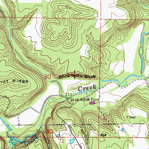 Topographic Map of Slick Rock Bluff, AR