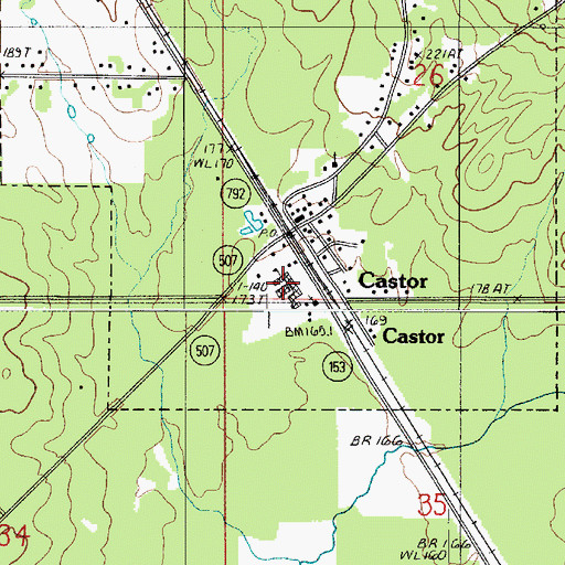 Topographic Map of Castor High School, LA