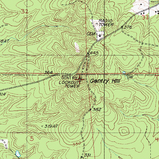 Topographic Map of Gentry Hill Lookout Tower, LA
