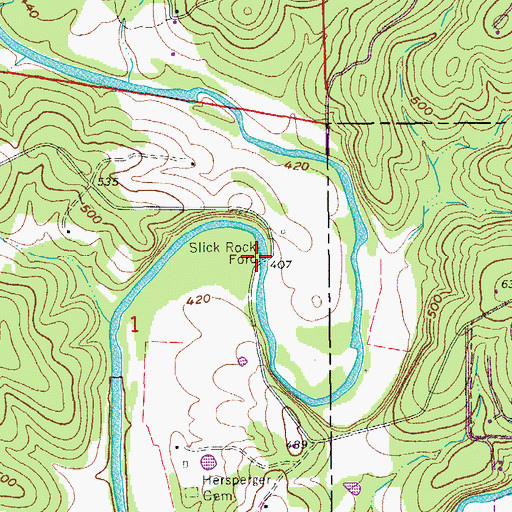 Topographic Map of Slick Rock Ford, AR