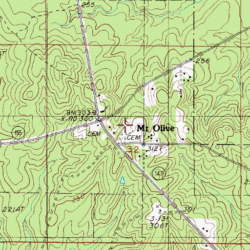 Topographic Map of East Mount Olive Cemetery, LA