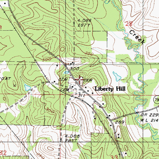 Topographic Map of Old Liberty Hill Cemetery, LA