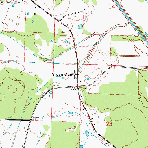 Topographic Map of Sloan Cemetery, AR