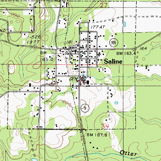 Topographic Map of Saline High School, LA