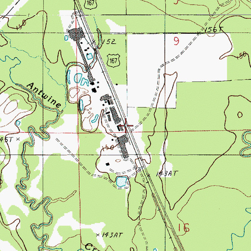 Topographic Map of Milams, LA