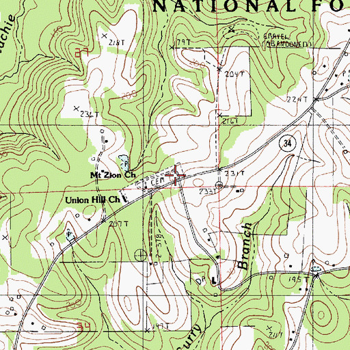 Topographic Map of Mount Zion, LA