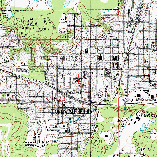 Topographic Map of Winnfield Intermediate School, LA