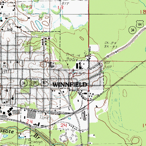 Topographic Map of Winnfield Mini Park, LA