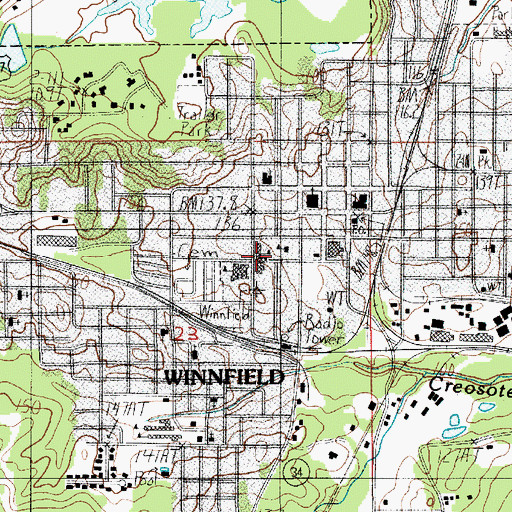 Topographic Map of WINNFIELD PRIMARY SCHOOL, LA