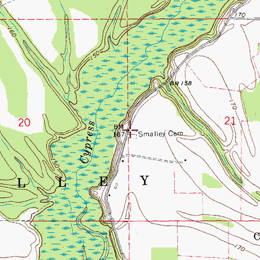 Topographic Map of Smalley Cemetery, AR