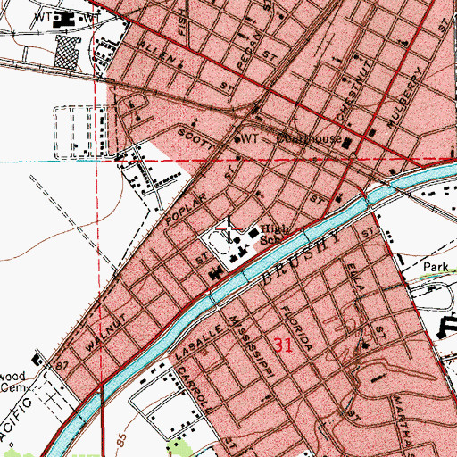 Topographic Map of Tallulah High School (historical), LA