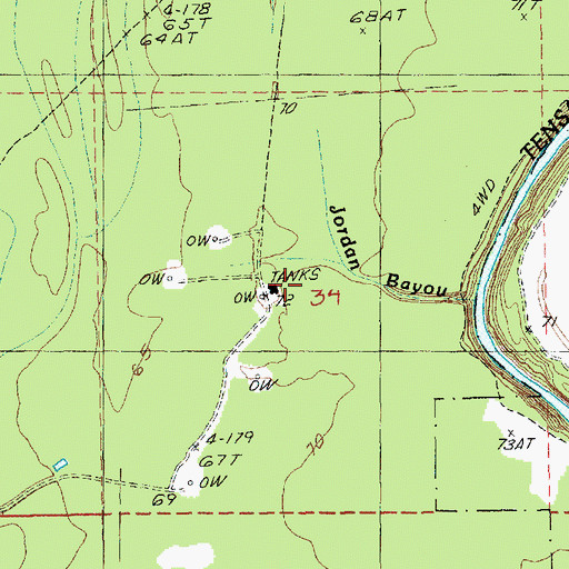 Topographic Map of New Quarters Oil Field, LA