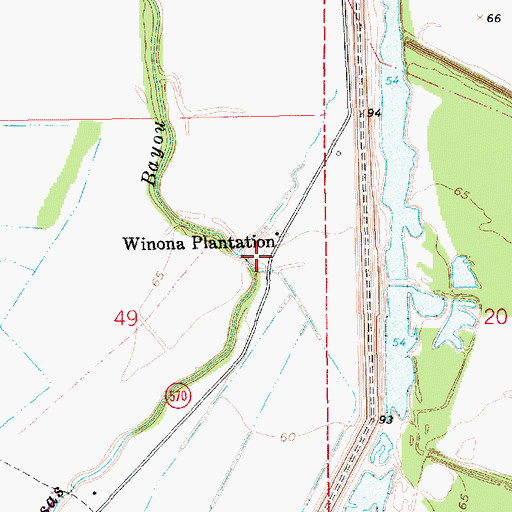 Topographic Map of Winona Cemetery, LA
