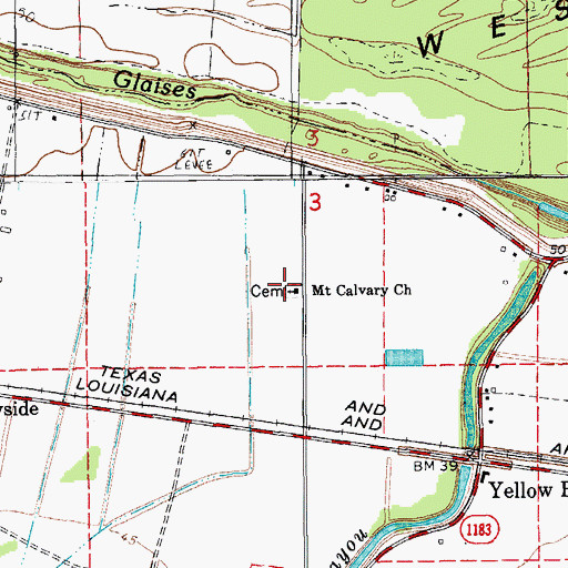 Topographic Map of Mount Calvary Cemetery, LA