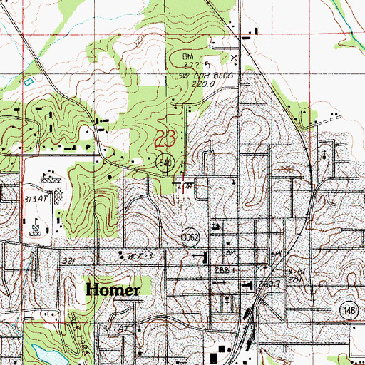 Topographic Map of Homer Cemetery, LA