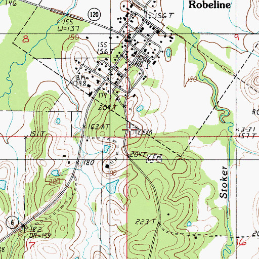 Topographic Map of Robeline Cemetery, LA