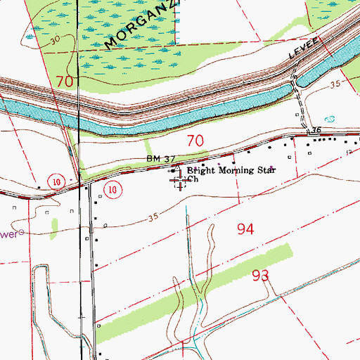 Topographic Map of Bright Morning Star Cemetery, LA