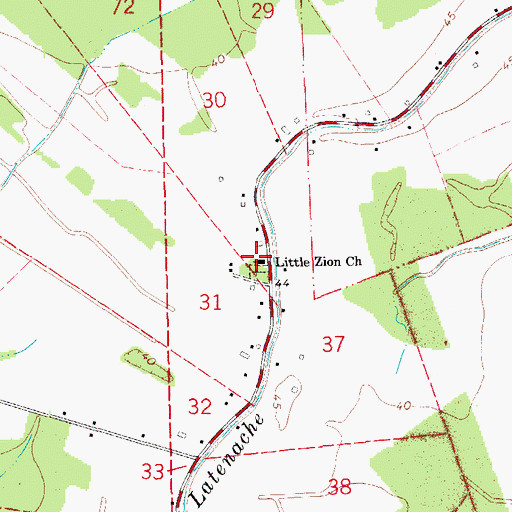 Topographic Map of Little Zion School (historical), LA
