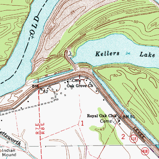 Topographic Map of Oak Grove Cemetery, LA