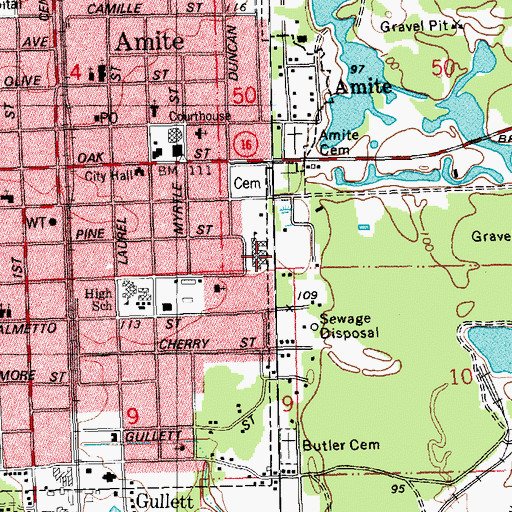 Topographic Map of Amite Elementary School, LA
