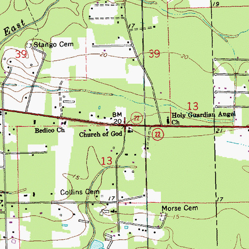 Topographic Map of Bedico, LA