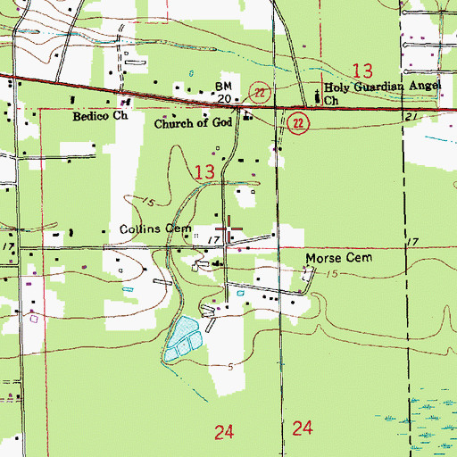 Topographic Map of Bedico Church (historical), LA