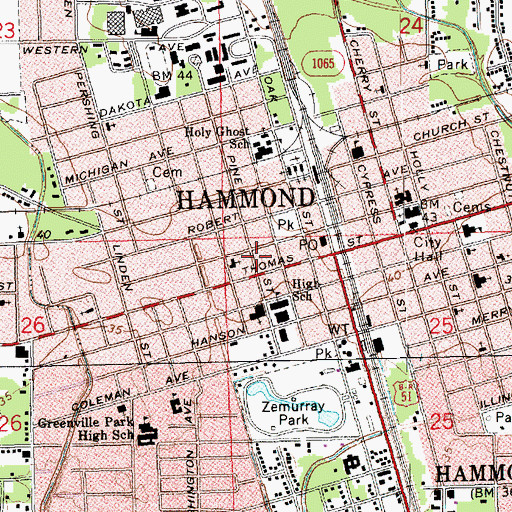 Topographic Map of First Presbyterian Church, LA