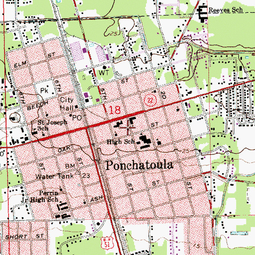 Topographic Map of First Presbyterian Church, LA