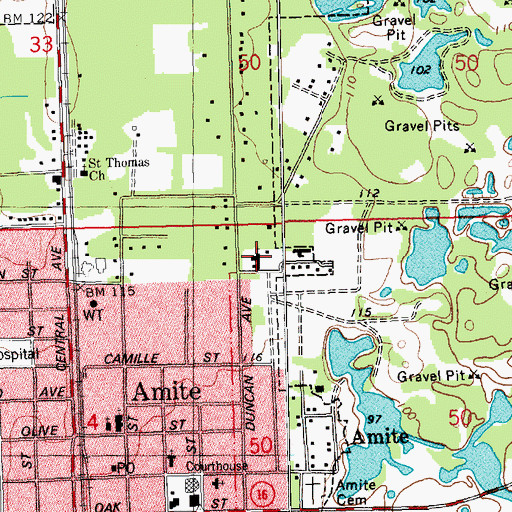 Topographic Map of First United Methodist Church, LA