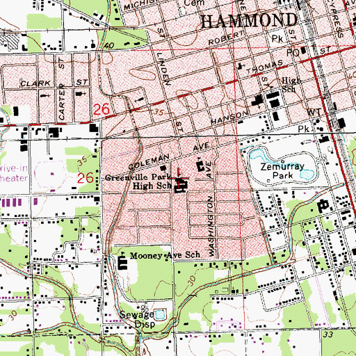 Topographic Map of Hammond Junior High School, LA