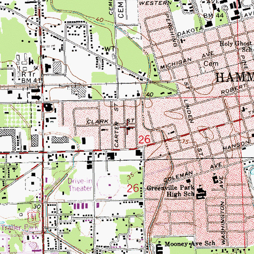 Topographic Map of Hammond Southern Methodist Church, LA