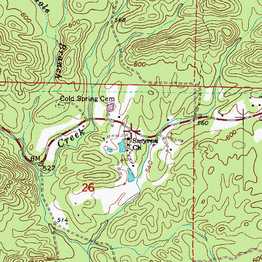 Topographic Map of Smyrna Church, AR