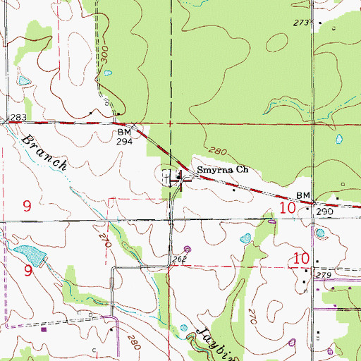 Topographic Map of Smyrna Church, AR