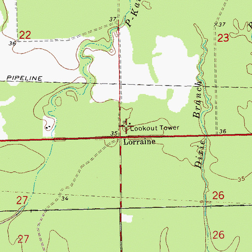 Topographic Map of Lorraine Lookout Tower, LA