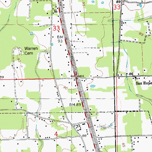 Topographic Map of Millards, LA