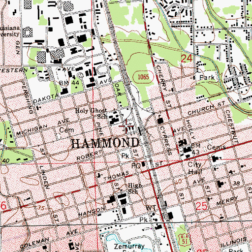 Topographic Map of Oak Street Montessori School, LA