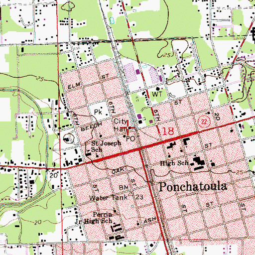 Topographic Map of Ponchatoula City Hall, LA