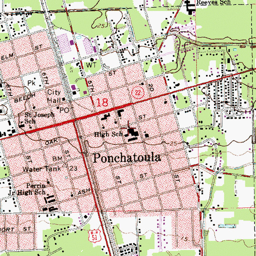 Topographic Map of Ponchatoula Junior High School, LA