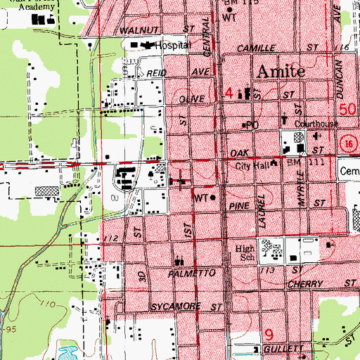 Topographic Map of Saint Helena Catholic Church, LA