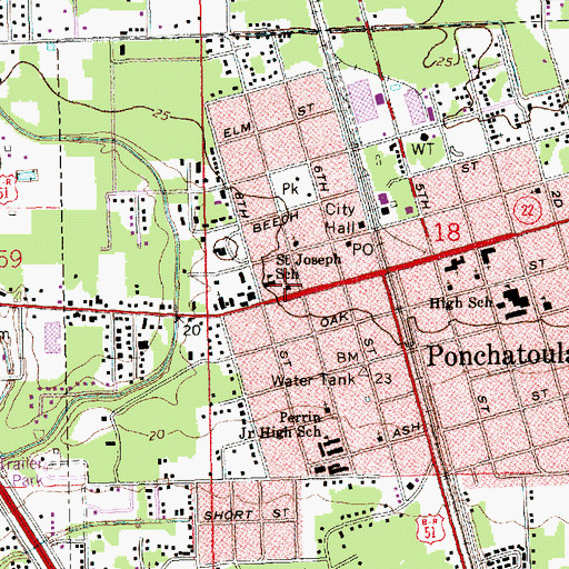 Topographic Map of Saint Joseph Catholic Church, LA