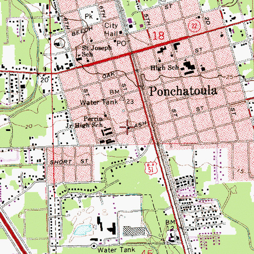 Topographic Map of Tasker African Methodist Episcopal Zion Chapel, LA