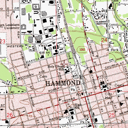 Topographic Map of University Montessori School of Hammond, LA