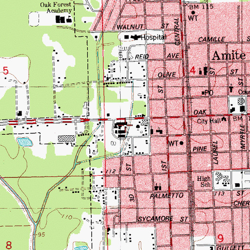 Topographic Map of Amite Westside Middle Magnet School, LA