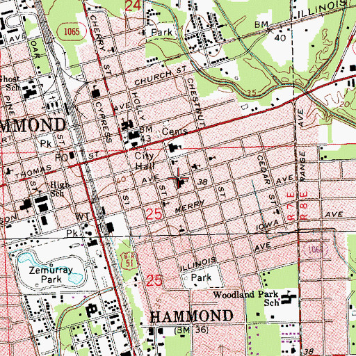 Topographic Map of Woodland Park Baptist Church, LA