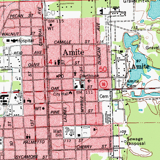 Topographic Map of Tangipahoa Parish Courthouse, LA